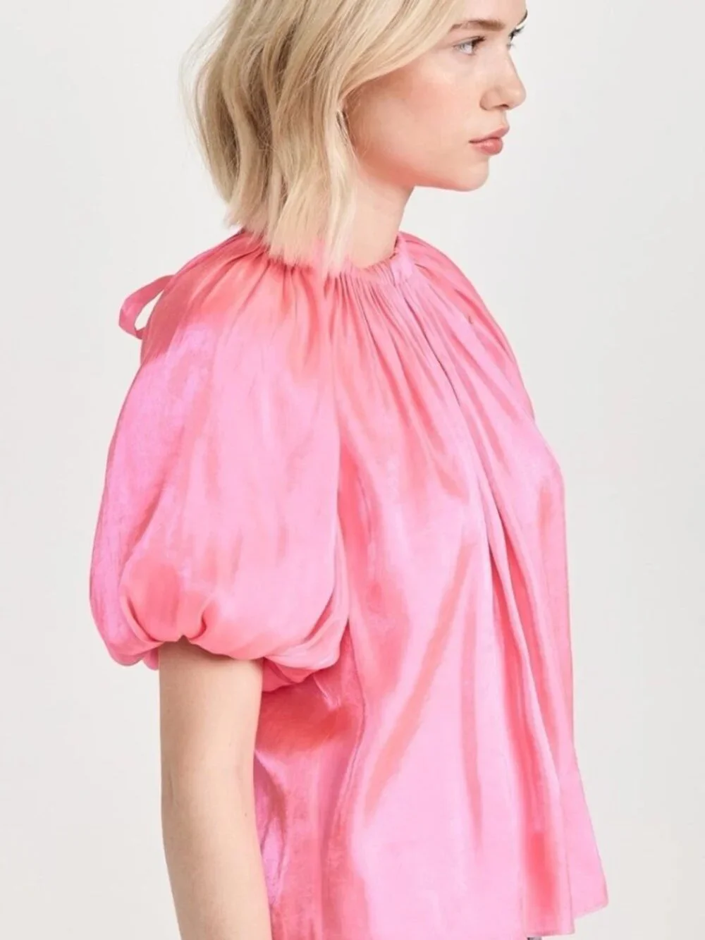 Ulla Johnson Flo Top Dahlia Pink Iridescent Puff Sleeve Size 8
